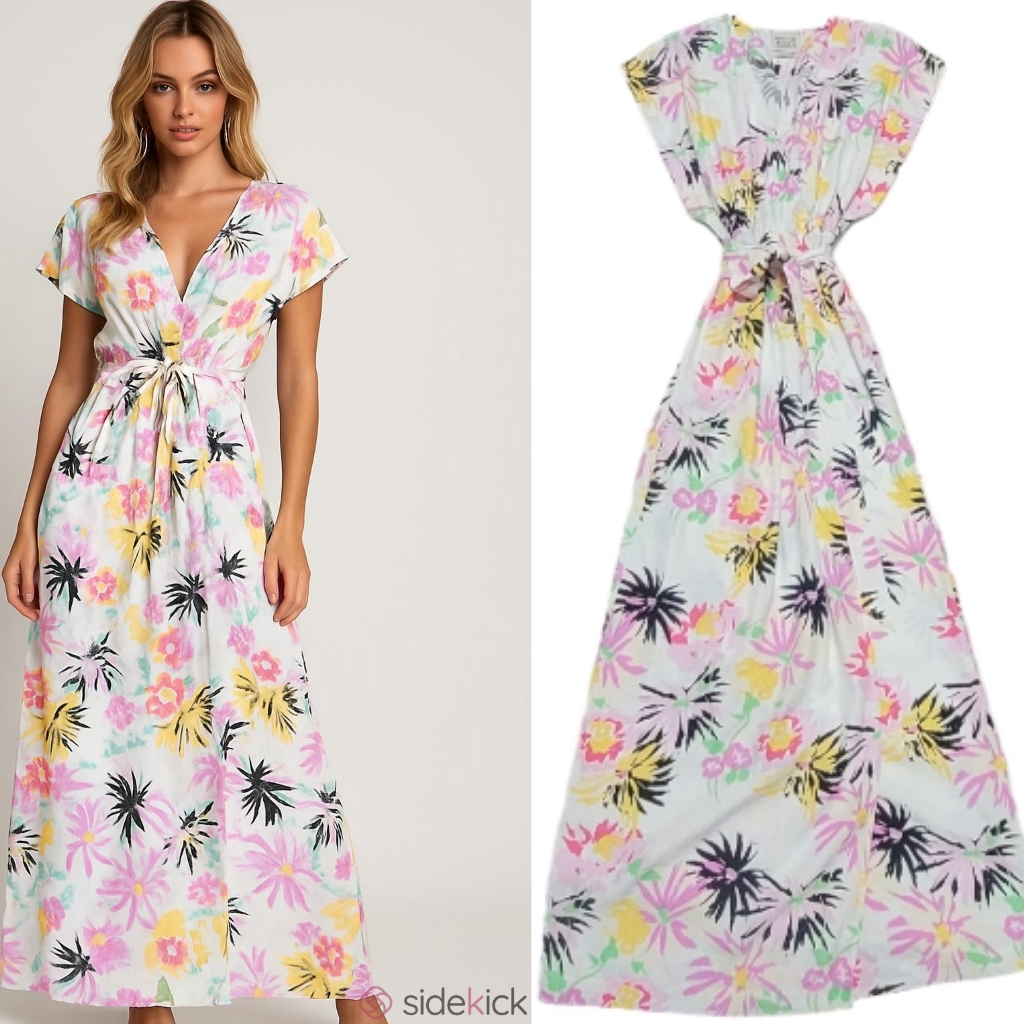 Scotch & Soda Park In Bloom Aster White Surplice Neckline Faux Wrap Maxi Dress 4